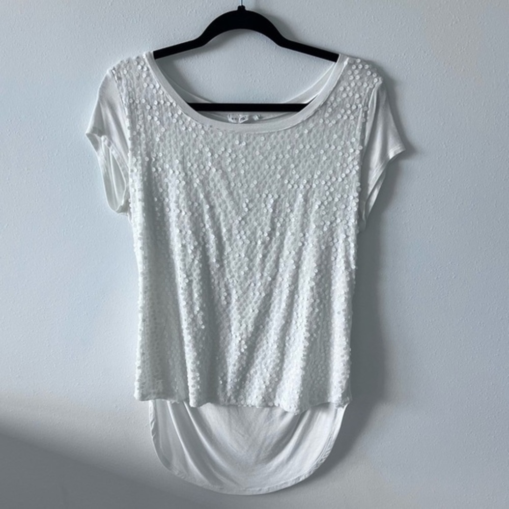 Socialite Sequin T-shirt in White, Size Large
